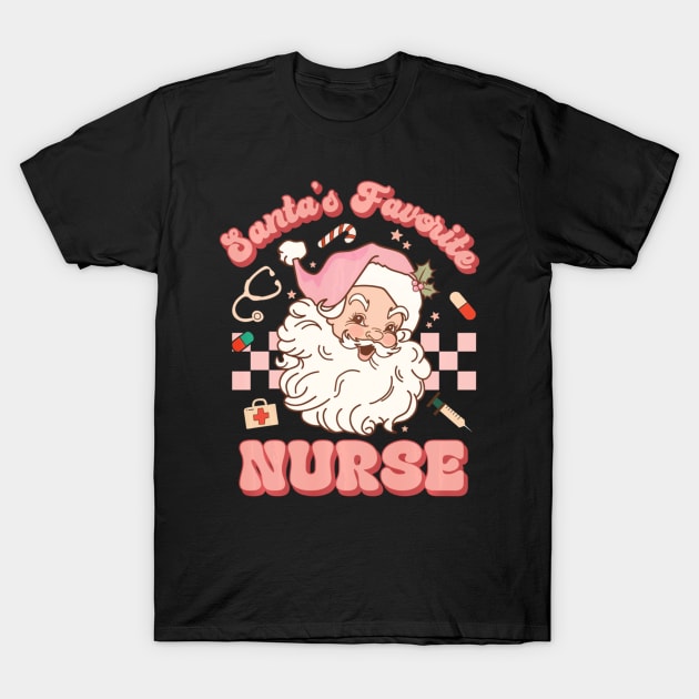 Santa's Favorite Nurse Christmas RN ER ICU T-Shirt by rivkazachariah